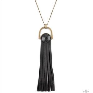 Black & brass Mid length necklace with complimentary earrings